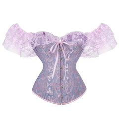 Off shoulder lace hem corset button top