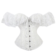 Off shoulder lace hem corset button top