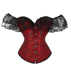 Off shoulder lace hem corset button top