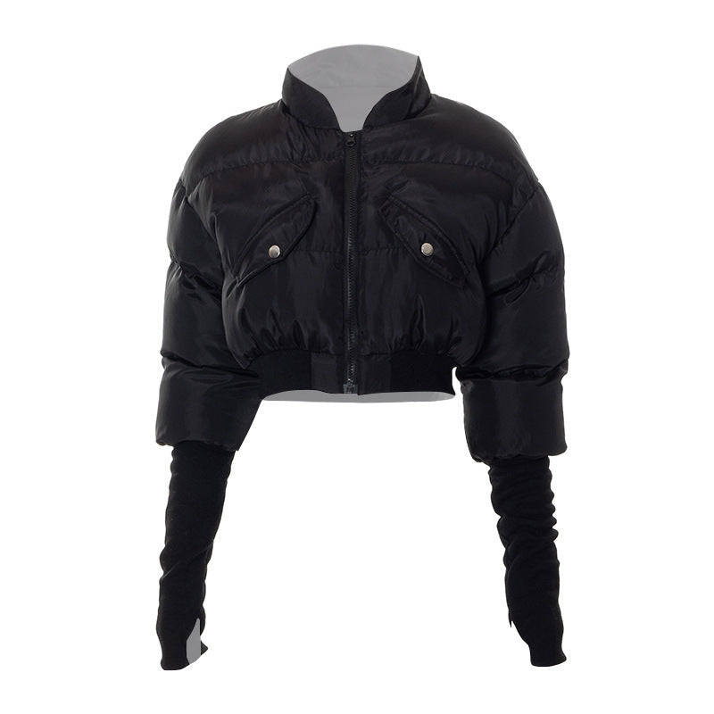 Long sleeve high neck zip-up pocket coat top