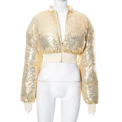 Glitter long sleeve zip-up coat top