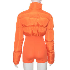High neck long sleeve zip-up romper