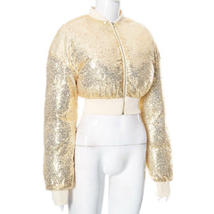 Glitter long sleeve zip-up coat top