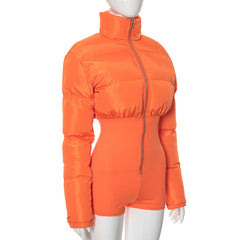 High neck long sleeve zip-up romper