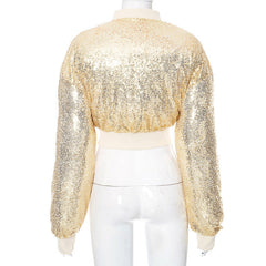 Glitter long sleeve zip-up coat top