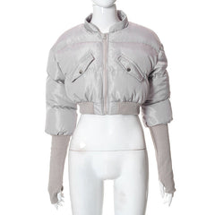 Long sleeve high neck zip-up pocket coat top