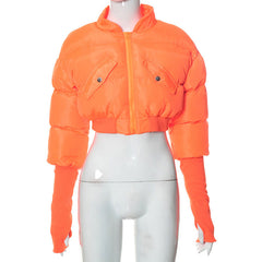 Long sleeve high neck zip-up pocket coat top