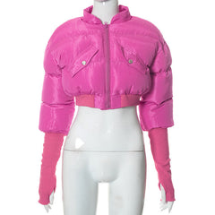 Long sleeve high neck zip-up pocket coat top