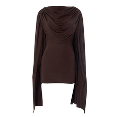 Long flared sleeve solid ruched mini dress