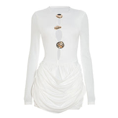 Long sleeve ruched hollow out cut out mini dress