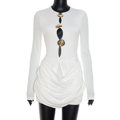 Long sleeve ruched hollow out cut out mini dress