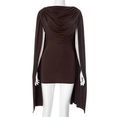 Long flared sleeve solid ruched mini dress