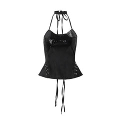 Halter glitter lace up self tie top