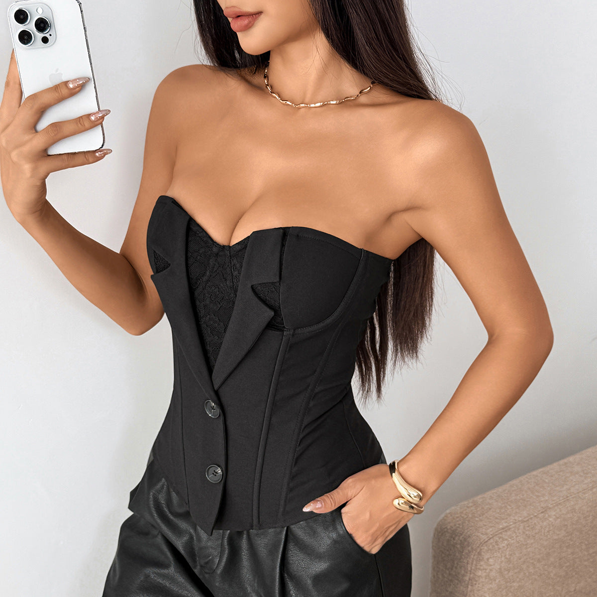Button corset lace up top