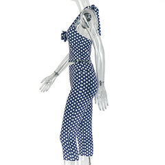 Halter flower applique polka dot pant set