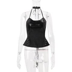 Halter glitter lace up self tie top