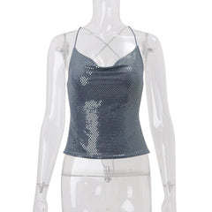Glitter cross back backless cami top