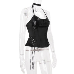 Halter glitter lace up self tie top