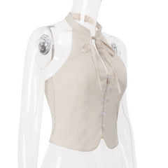 Halter smocked button backless top