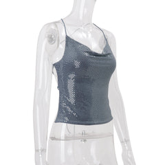 Glitter cross back backless cami top