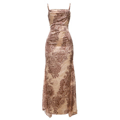 Square neck flower print backless cami maxi dress