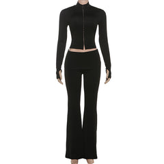 Long sleeve high neck zip-up pant set