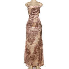 Square neck flower print backless cami maxi dress