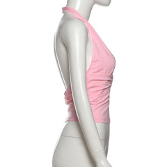 Halter v neck o ring ruched backless top