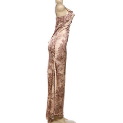 Square neck flower print backless cami maxi dress