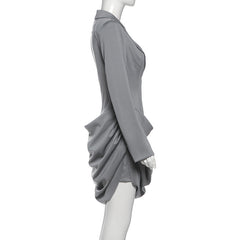 Turnover collar v neck long sleeve ruched mini dress