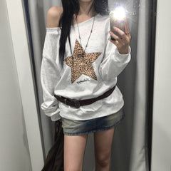 Star leopard print long sleeve top