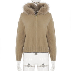 Hoodie long sleeve fluffy zip-up top