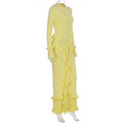 Long sleeve ruffle smocked crewneck maxi dress
