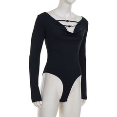 V neck long sleeve beaded solid bodysuit