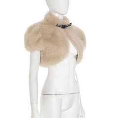 Short sleeve fluffy cargo crop top