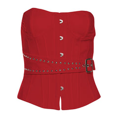 Button buckle corset backless tube top