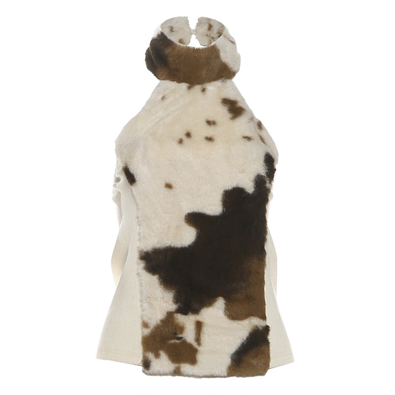 Halter backless fluffy button top