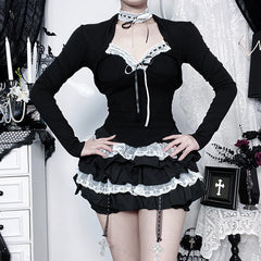 Long sleeve self tie v neck top