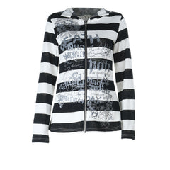 Hoodie long sleeve striped print zip-up top