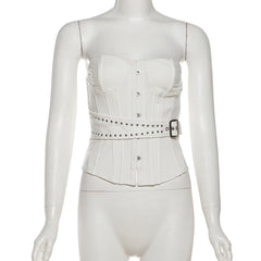 Button buckle corset backless tube top