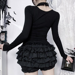Long sleeve v neck lace hem top