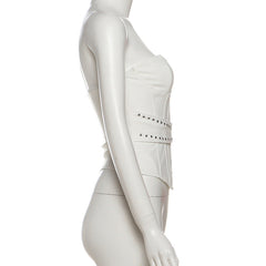 Button buckle corset backless tube top
