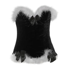 Sweetheart neck bowknot lace up feather top