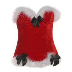 Sweetheart neck bowknot lace up feather top