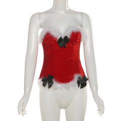 Sweetheart neck bowknot lace up feather top