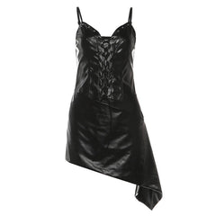 PU leather lace up backless cami mini dress