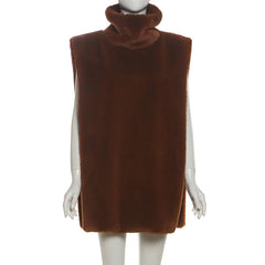 High neck sleeveless fluffy top