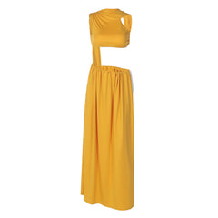 Ruched backless high slit crop maxi skirt set