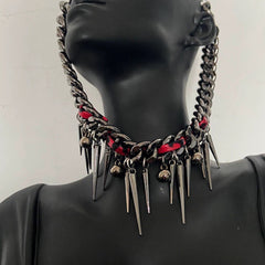Rivet pendant leopard print necklace