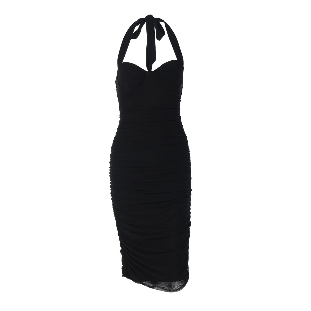 Ruched self tie ruched backless midi dress